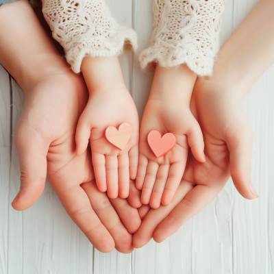 아이 손과 엄마손이 포개져 있는 사진