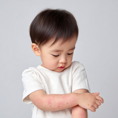 팔을 긁고 있는 아이